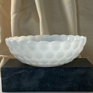 VGUC Vintage Anchor Hocking White Milk Glass Bubble Pattern Serving Bowl